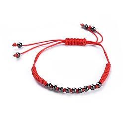 Metallgrau Verstellbare Nylonschnur geflochtenen Perlen Armbänder, mit Messing-Perlen, cadmiumfrei und bleifrei, Metallgrau, 1-1/8 Zoll ~ 3 Zoll (2.8~7.7 cm)