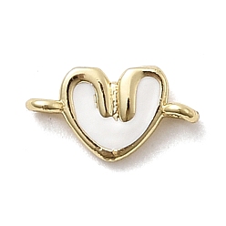 Белый Латунь эмаль подвески, сердце прелести, стойки покрытие, долговечный, без кадмия и без свинца, реальный 18 k позолоченный, белые, 6x11x2.5 мм, отверстие : 1 мм
