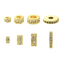 Настоящее золото 18K 8 шт 4 стили латунные бусины из кубического циркония микропаве, плоско-круглые, реальный 18 k позолоченный, 4.5~10x2~3.5 мм, отверстие : 1.6~4 мм, 2 шт / стиль