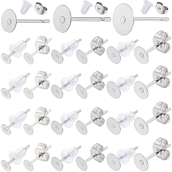 Нержавеющая Сталь Цвет 300 шт. 3 стиль 304 плоские круглые пустые штифты для сережек из нержавеющей стали, серьги-гвоздики с плоской подушечкой и кабошоном, с, цвет нержавеющей стали, 12x4~6 мм, штифты : 0.6~0.7 мм, 100 шт./шт.