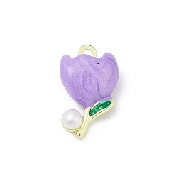 Средний Фиолетовый Подвески из эмали и сплава, с abs имитационными жемчужными бусинами , стойки покрытие, без кадмия, без никеля и без свинца, цветочный шарм, золотые, средне фиолетовый, 19x11.5x7 мм, отверстие : 1.6 мм