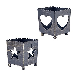 Gunmetal Iron Hollow Candle Holder, for Christmas, Perfect Home Party Decoration, Heart & Star, Gunmetal, 56x56x66.5mm, 2pcs/set