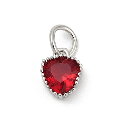 Темно-Красный Латунные микро проложить кубического циркония подвески, сердце прелести, стойки покрытие, долговечный, с целью перехода в кольце, темно-красный, 9x7x3.5 мм