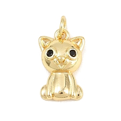 Cat Shape Латунные микропаве прозрачные подвески с фианитом, долговечный, стойки покрытие, без свинца и без кадмия, реальный 18 k позолоченный, форма кошки, 16x10x5 мм, отверстие : 3.5 мм