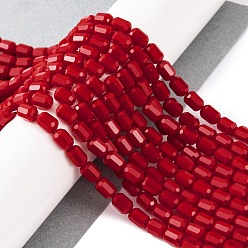 Темно-Красный Непрозрачное стекло бисер нитей, граненый ствол, темно-красный, 5~6x4 мм, отверстие : 1 мм, около 78~81 шт / нитка, 15.94''~18.82'' (40.5~47.8 см)