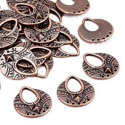 Red Copper Tibetan Style Links, Chandelier Components, Alloy, Lead Free and Cadmium Free, Flat Round, Red Copper Color, Size: about 25mm long, 22.5mm wide, 1mm thick, hole: 12.5mm, 320pcs/1000g