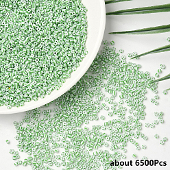 Зеленый лайм 200g непрозрачные цвета стеклянные бисерные бусины, круглое отверстие, круглый с узором в полоску, зеленый лайм, 3~3.5x2~3 мм, отверстие : 1 мм