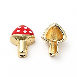 Малиновый Стойки покрытие латунь эмаль бисер, без кадмия и без свинца, реальный 18 k позолоченный, гриб, малиновый, 14x11x7 мм, отверстие : 1.7 мм