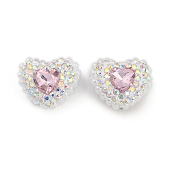 Розовый Полимерная Клей Гласс горный хрусталь бисер, бусины в форме сердца для самодельных украшений, брелки и ручки с бусинами, светло-розовый, 20x24x13 мм, отверстие : 1.8 мм