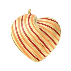 Легкий Лосось 304 подвески из нержавеющей стали, с эмалью, полосатый сердечный брелок, золотые, светлый померанцевый, 28x24x4.5 мм, отверстие : 2 мм