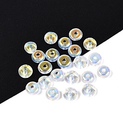 Klar ab Einbrennlackierung, galvanisierte transparente Glasperlen, Rondell, ab Farbe plattiert, klar ab, 6x3 mm, Bohrung: 1.2~1.4 mm, ca. 5263 Stk. / 1000 g