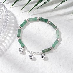 Зеленый Авантюрин Браслеты с подвесками из натурального зеленого авантюрина для мужчин и женщин, бамбук, с латунным колокольчиком, внутренний диаметр: 2-1/2 дюйм (6.3 см)