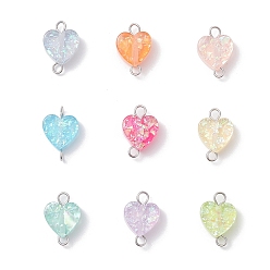 Нержавеющая Сталь Цвет Подвески-сердечки в форме прозрачной смолы, с блестящей пудрой и 304 двойными петлями из нержавеющей стали, разноцветные, цвет нержавеющей стали, 15x10x4.5 мм, отверстие : 2 мм