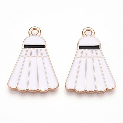 Белый Подвески из эмали и сплава, без свинца и без кадмия, золотые, бадминтонное очарование, белые, 25x17.5x1 мм, отверстие : 2 мм