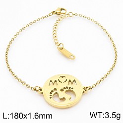 Золотой 304 из нержавеющей стали ссылка браслеты, браслеты-цепочки для женщин, плоская круглая поверхность с отпечатком лапы и словом «мама»., золотые, 7.09 дюйм (18 см)