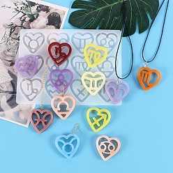 Белый Сердце в форме созвездия силиконовые подвески, формы для литья смолы, изготовление изделий из уф-смолы и эпоксидной смолы, белые, 165x220x9 мм, отверстие : 1.2 мм, внутренний диаметр: 46x49 мм