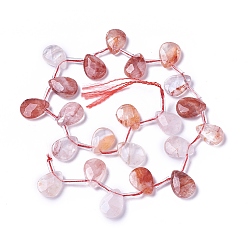 Quartz Ferrugineux Brins de perles de quartz hématoïde naturel, perles percées, quartz ferrugineux, facette, larme, 18~19x13~14x5~7mm, Trou: 1mm, Environ 22 pcs/chapelet, 15.35 pouce