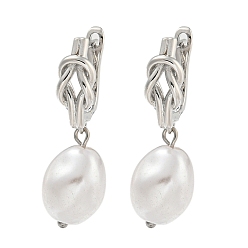 Платина Серьги-кольца из латуни с узлом стойки, серьги с подвесками из искусственного жемчуга для женщин, без кадмия и без свинца, долговечный, платина, 35x11 мм