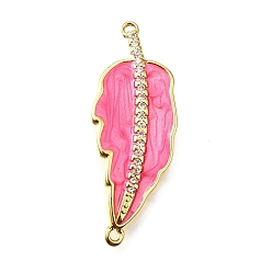 Ярко-Розовый Латунные микропаве прозрачные кубические цирконии эмалированные подвески-листочки для соединения, реальный 18 k позолоченный, стойки покрытие, долговечный, без свинца и без кадмия, ярко-розовый, 32.5x12x2 мм, отверстие : 1.2 мм