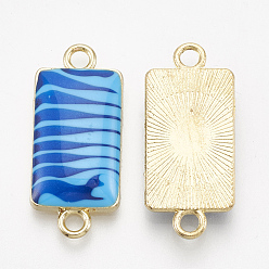 Dodger Blue Alloy Enamel Links connectors, Rectangle, Light Gold, Dodger Blue, 24.5x11x4mm, Hole: 2mm