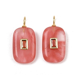 Cherry Quartz Glass Cherry Quartz Glass Pendants, Rectangle Charms with Brass Micro Pave Cubic Zirconia Findings, Real 18K Gold Plated, Cadmium Free & Lead Free, Rack Plating, Long-Lasting Plated, 26~30x12~14x5.5~6mm, Hole: 3.5mm