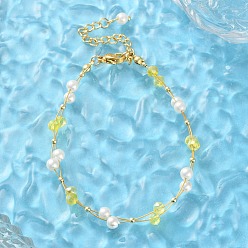 Желтый Браслеты из искусственного жемчуга и стеклянных бусин для женщин, с 304 фурнитурой из нержавеющей стали, золотые, желтые, 6-7/8 дюйм (17.6 см)