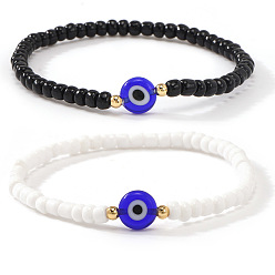 (52) Непрозрачная лаванда 2 Браслеты из стеклянных бусин и латуни с рисунком «оберег от сглаза» для женщин, золотые, разноцветные, 6.69 дюйм (17 см)