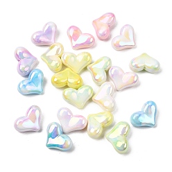 Mixed Color UV Plating Opaque Acrylic Beads, Iridescent, Heart, Mixed Color, 16x22x9mm, Hole: 1.6mm