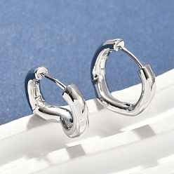 Платинированный Латунные серьги обруча, Реальная платина, 15x18x6 мм