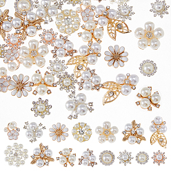 (52) Непрозрачная лаванда 60шт 15 стили сплав горный хрусталь кабошоны, цветок, разноцветные, 13~29x14~23x3~9.5 мм, 4 шт / стиль