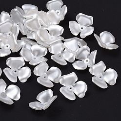 White Flower Imitation Pearl Acrylic Bead Caps, 3-Petal, White, 22x6.5mm, Hole: 1mm, about 692pcs/500g