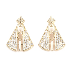 Real 18K Gold Plated Religion Brass Micro Pave Clear Cubic Zirconia Pendants, Nossa Senhora Aparecida Charms, Real 18K Gold Plated, 18.5x14.5x5.5mm, Hole: 4x2.5mm