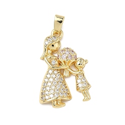 Настоящее золото 18K Латунные микро проложить кубического циркония подвески, без кадмия и без свинца, девушка, реальный 18 k позолоченный, 28.5x18.5x5 мм, отверстие : 3x6 мм
