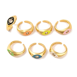 (52) Непрозрачная лаванда Открытые манжеты из латуни с микропаве и прозрачным фианитом, кольцо с глазной эмалью для женщин, без свинца и без кадмия, реальный 18 k позолоченный, разноцветные, 8.5 мм, регулируемый