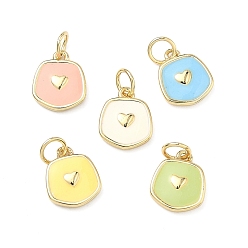 (52) Непрозрачная лаванда Латунь эмаль подвески, самородки с подвесками в виде сердечек, долговечный, стойки покрытие, без свинца и без кадмия, реальный 18 k позолоченный, разноцветные, 11x9x2 мм, отверстие : 3 мм, Перейти кольцо: 5x1 мм