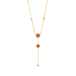 Real 18K Gold Plated 304 Stainless Steel Lariat Necklaces, Cable Chains Necklaces for Women, Rose Flower, Ion Plating(IP), Long-Lasting Plated, Real 18K Gold Plated, 19.69 inch(50cm)