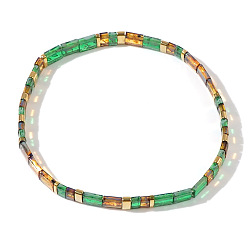 (52) Непрозрачная лаванда Винтажные этнические стеклянные бусины эластичные браслеты для женщин, прямоугольные, разноцветные, внутренний диаметр: 6-1/4 дюйм (16 см) ~ 6-1/2 дюйм (16.5 см)