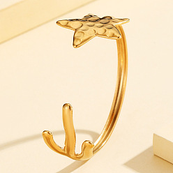 Золотой 304 из нержавеющей стали манжеты браслеты, браслеты для терминалов для женщин, звезда и имитация кэрол, золотые, внутренний диаметр: 2.36 дюйм (6 см)