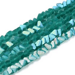 Темный Голубой Матовые прозрачные стеклянные бусины, треугольные, с половиным покрытием, с покрытием AB цвета, темные голубые, 2.5~3.5x4~4.5x4~4.5 мм, отверстие : 0.9 мм, около 135 шт / нитка, 11.61 дюйм (29.5 см)