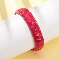 Белый Нефрит Браслеты из окрашенного натурального белого нефрита, эластичные, унисекс., прямоугольник граненый, бусины : 12x10x6 мм, внутренний диаметр: 2.24 дюйм (5.7 см)