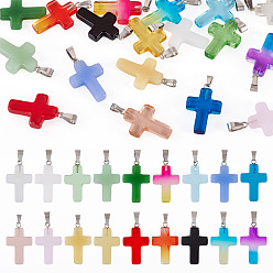 (52) Непрозрачная лаванда 17 шт 17 цвета прозрачные стеклянные подвески, крестик, с железной платиной петлей, разноцветные, 28.5~29x18x4.5~5.5 мм, отверстие : 3.5~7x3~7 мм, 1 шт / цвет