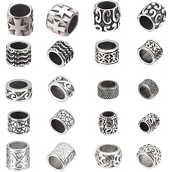 Античный Серебристый & Цвет Нержавеющей Стали 10шт 10 стиль 304 европейские бусины из нержавеющей стали, бусины с большим отверстием, колонна, рондель и бочка, старинное серебро и цвет нержавеющей стали, 9.5~14x6~11.5 мм, отверстие : 6.5~8.5 мм, 1 шт / стиль