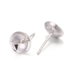 Silver 925 Sterling Silver Stud Earring Findings, For Half Drilled Beads, Silver, 13.5x8mm, Pin: 0.9mm