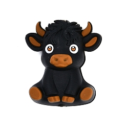 Черный Силиконовые бусины, изготовление ожерелий и браслетов своими руками, мультяшный корова, чёрные, 27.5x24x14 мм, отверстие : 2 мм