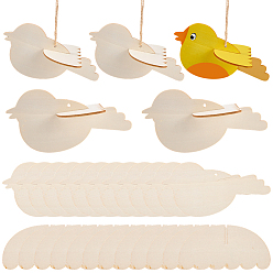 Кукурузный Шелк 24 шт. 2 стили птица незаконченные заготовки деревянные подвески набор для рисования искусство, пирография, домашнего декора, с джутовым шнуром 12шт., цвет колоса кукурузы, 54~75x112~149x2.5 мм