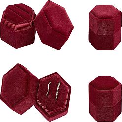 Средний Фиолетово-красный Бархат кольца коробки, шестиугольник, средне фиолетовый красный, 1-3/4x1-7/8x1-3/4 дюйм (4.3x4.9x4.3 см)