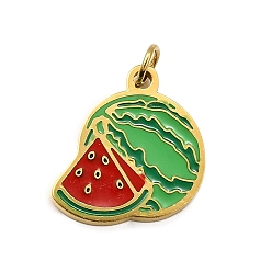 Арбуз 304 из нержавеющей стали шармы эмали, с целью перехода в кольце, ионное покрытие (ip), реальный 18 k позолоченный, арбуз, 13.5x12.5x1.5 мм, отверстие : 2.5 мм