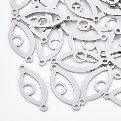 Stainless Steel Color Tarnish Resistant 201 Stainless Steel Links connectors, Laser Cut Links, Eye, Stainless Steel Color, 11x25x1mm, Hole: 1.5mm