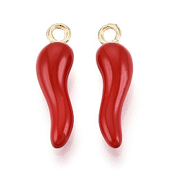 (123L) Белый крем непрозрачный блеск Подвески из эмали и сплава, рог изобилия / итальянский рог корничелло амулеты, золотые, огнеупорный кирпич, 19.5x5.5x5 мм, отверстие : 1.6~1.8 мм