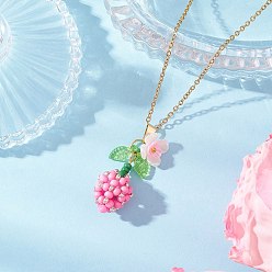 Бледно-Розовый Подвеска в виде цветка из стеклянных бусин и искусственного жемчуга 304 ожерелья из нержавеющей стали с цепочкой для женщин, с прозрачным акриловым зелено-желтым листом, золотые, розовый жемчуг, 17.87 дюйм (45.4 см)